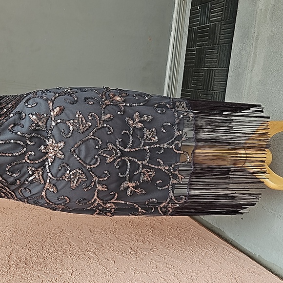 Gray silver 1920s beaded sequins cocktail mini dress size medium 6-8 - Picture 8 of 14